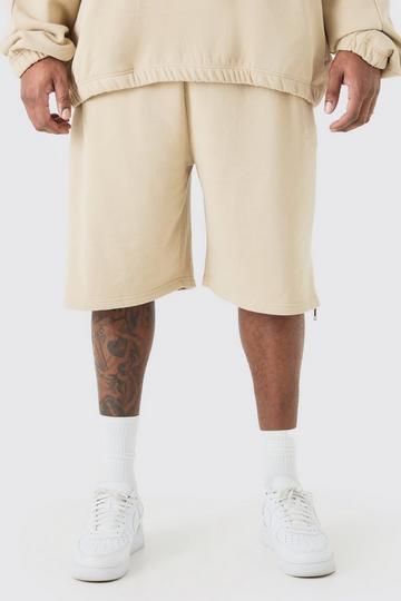 Stone Beige Plus EDITION Oversized Heavyweight Zip Hem Shorts