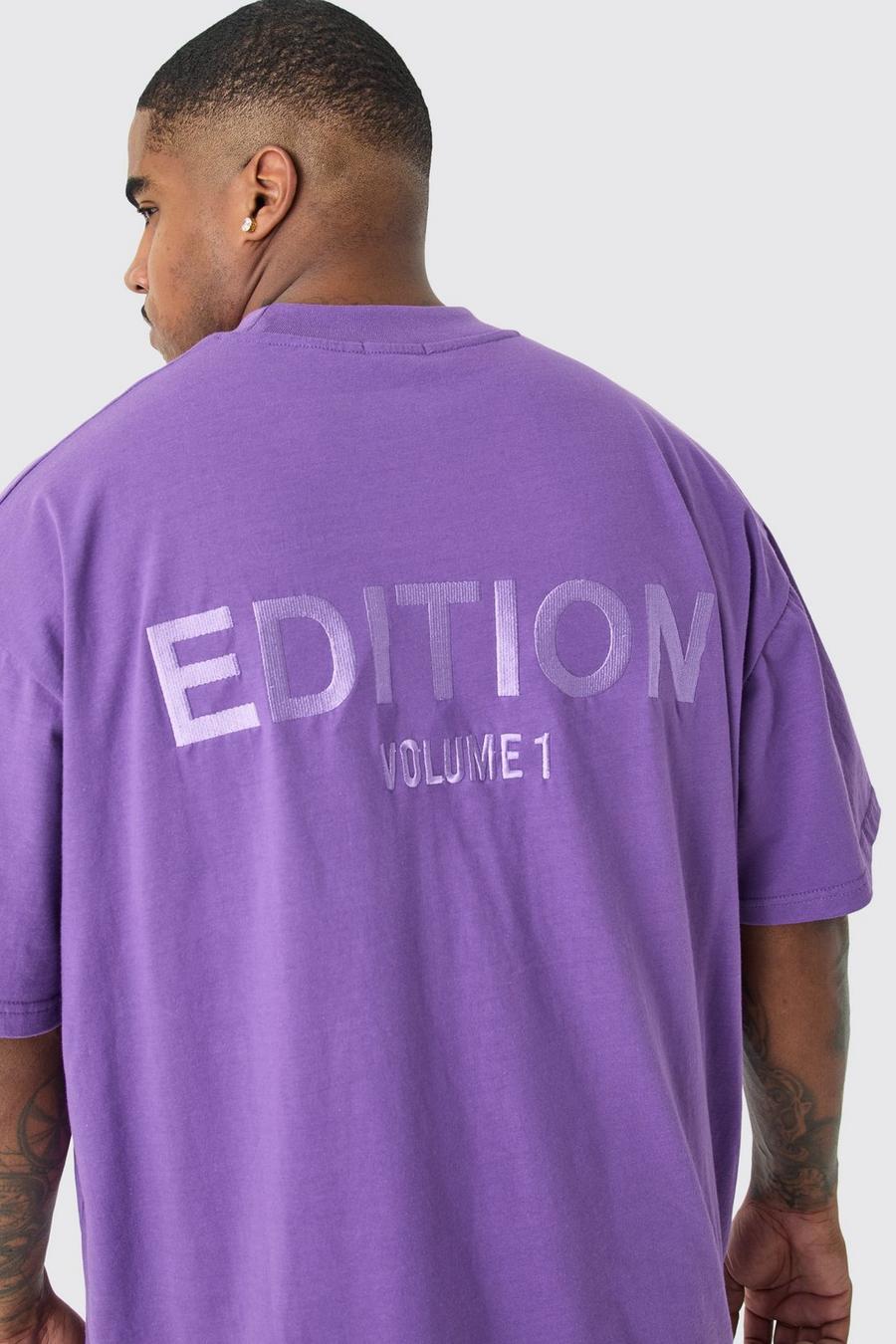 Camiseta Plus oversize gruesa con cremallera en el bajo y estampado EDITION, Purple image number 1