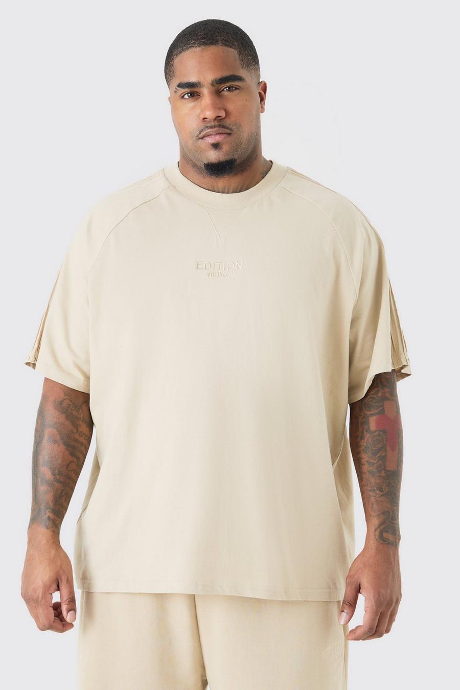 Camiseta Plus oversize gruesa con alforza y ​​estampado EDITION, Stone image number 1
