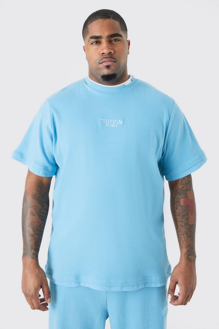 Grande taille - T-shirt épais côtelé à manches longues, Blue