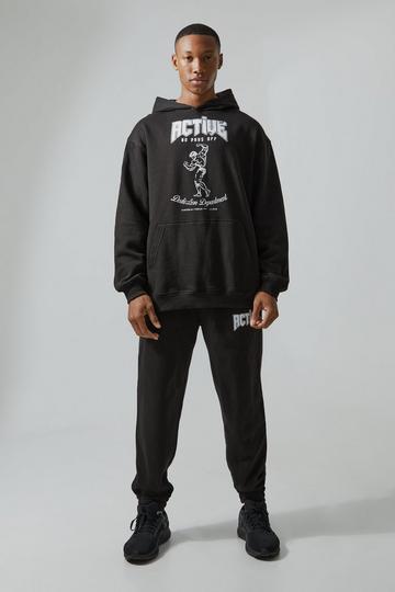 Man Active Oversized Graphic Hooded Tracksuit black