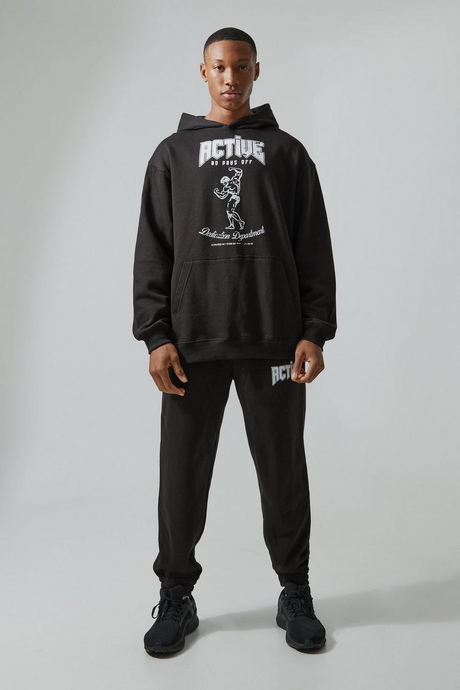Black Man Active Oversized Graphic Hooded Tracksuit image number 1