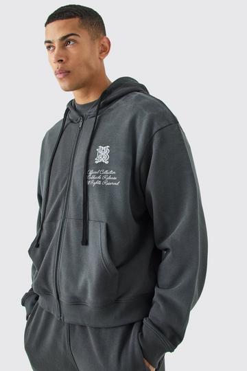 Grey Oversized Boxy Wash Dark Tropics Hoodie