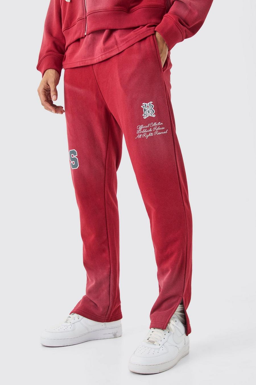 Red Loopback Side Split Wash Jogger