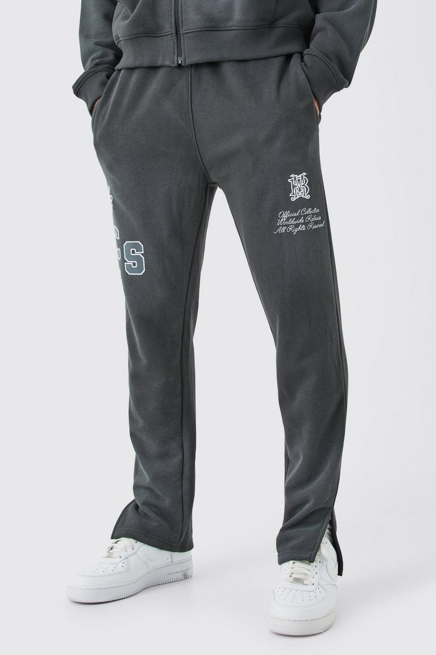 Pantalón deportivo de tela rizo con abertura lateral y lavado a la piedra, Grey image number 1