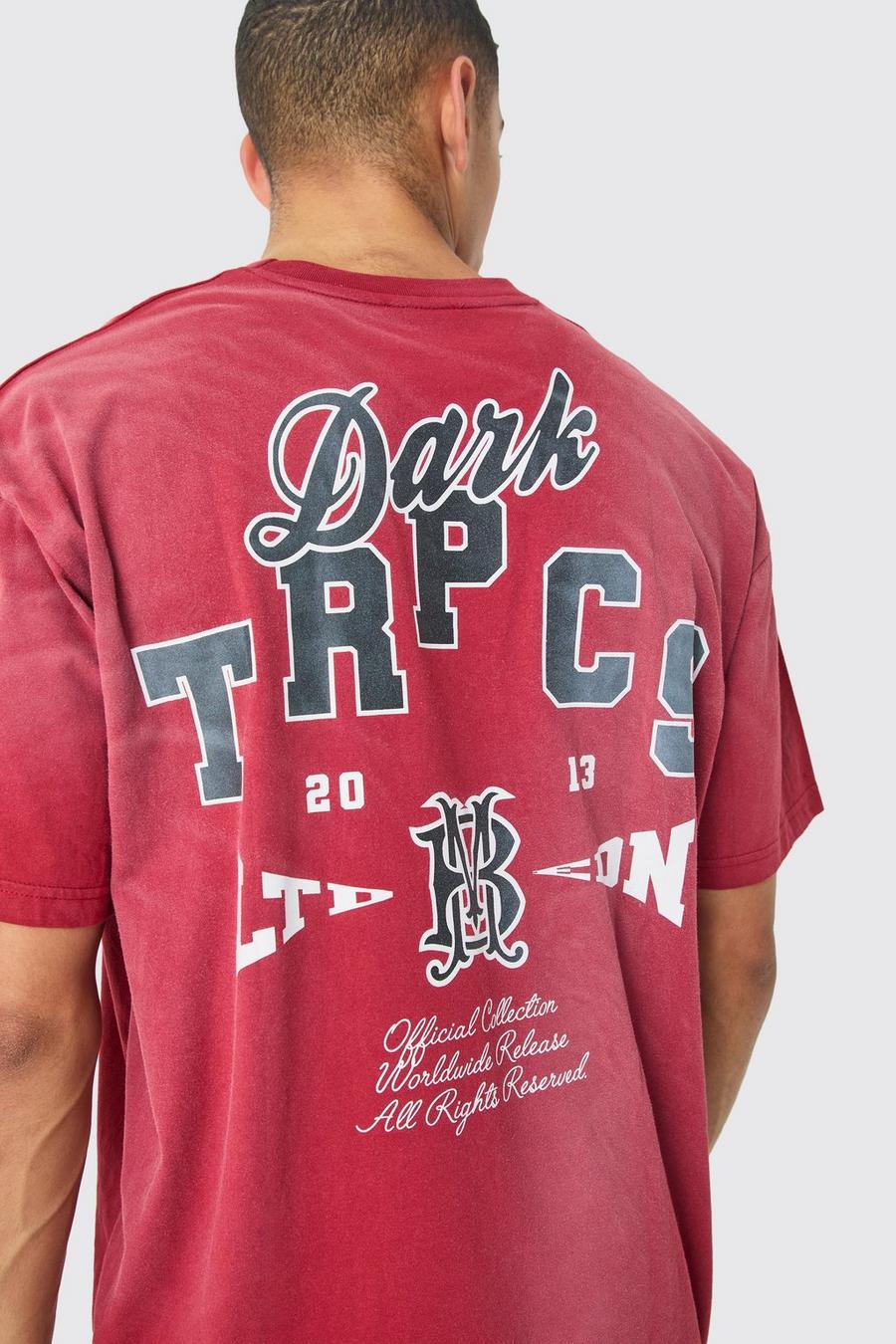 T-shirt oversize in lavaggio Dark Tropics, Red