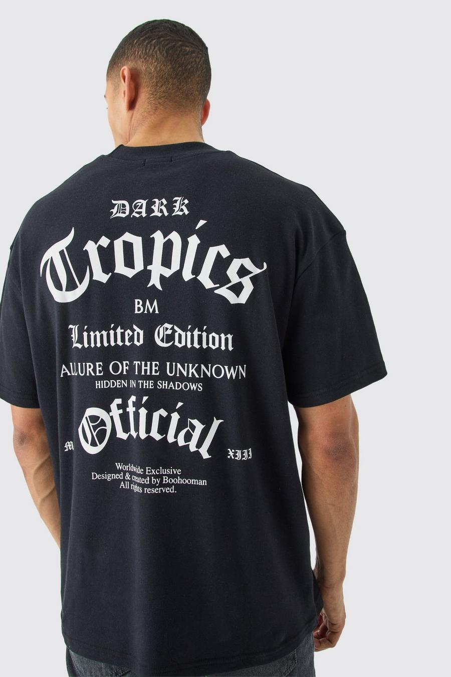 Black Oversized Verweven Dark Tropics T-Shirt image number 1