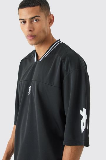 Oversized V Neck Airtex Polo black