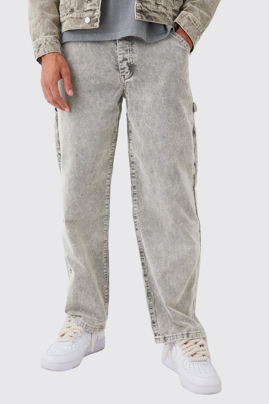 Baggy Rigid Acid Wash Cord Trousers In Khaki image number 1