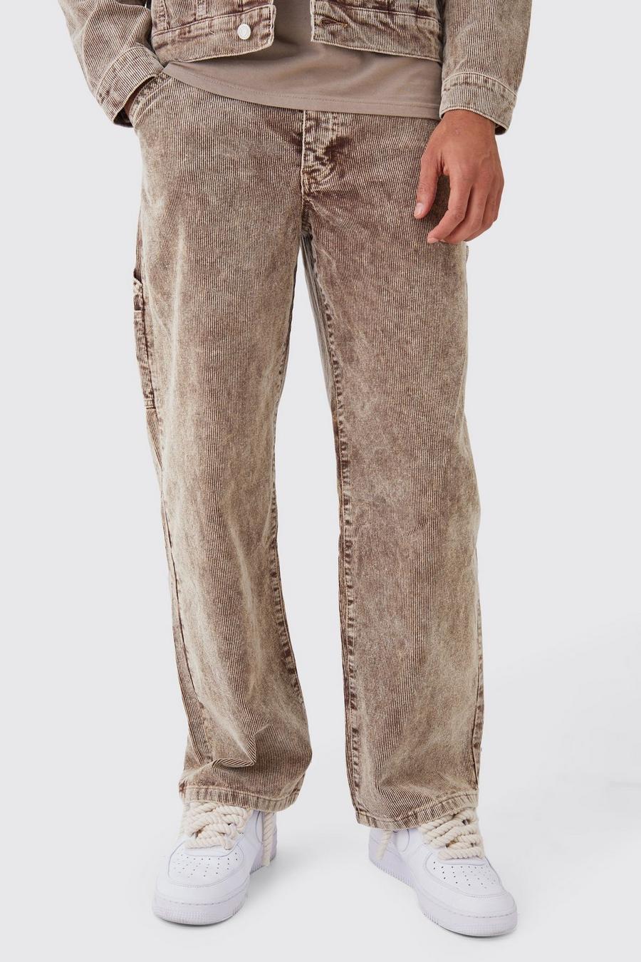 Baggy Rigid Acid Wash Cord Trousers In Chocolate image number 1