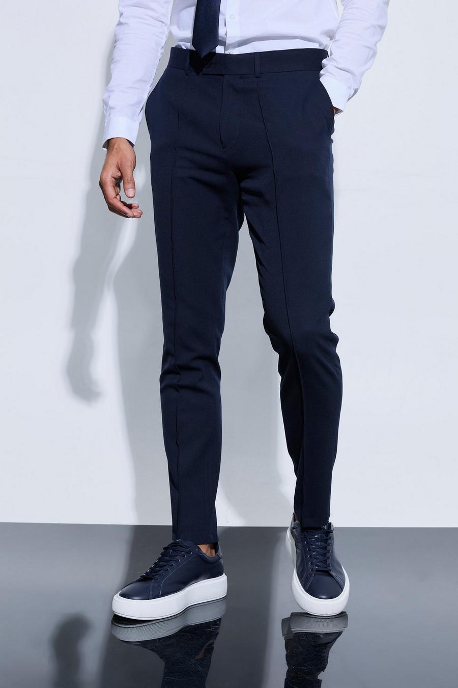 Pantalón deportivo elegante ajustado con alforza, Navy image number 1