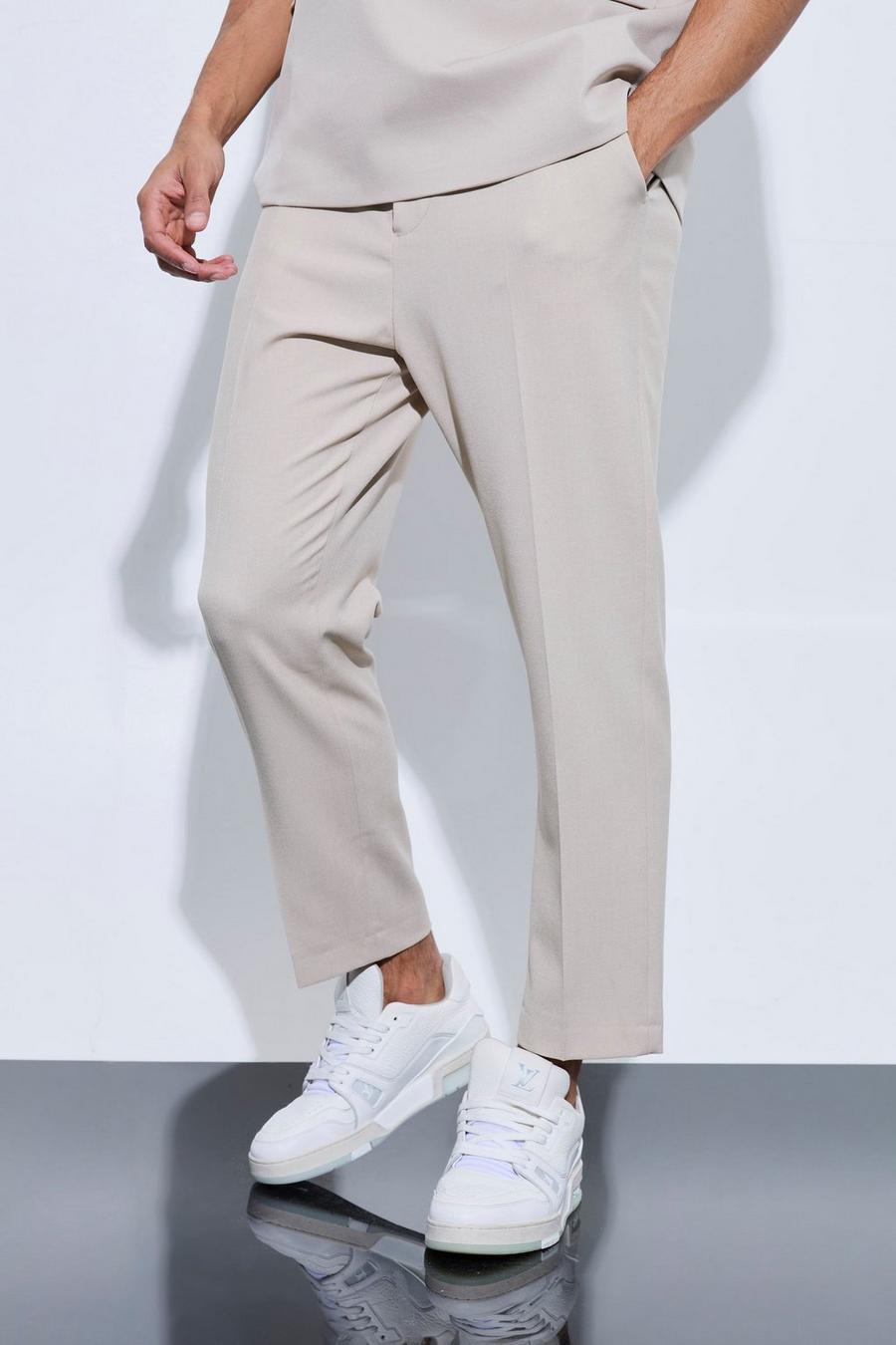 Tan High Rise Tapered Crop Tailored Trousers image number 1