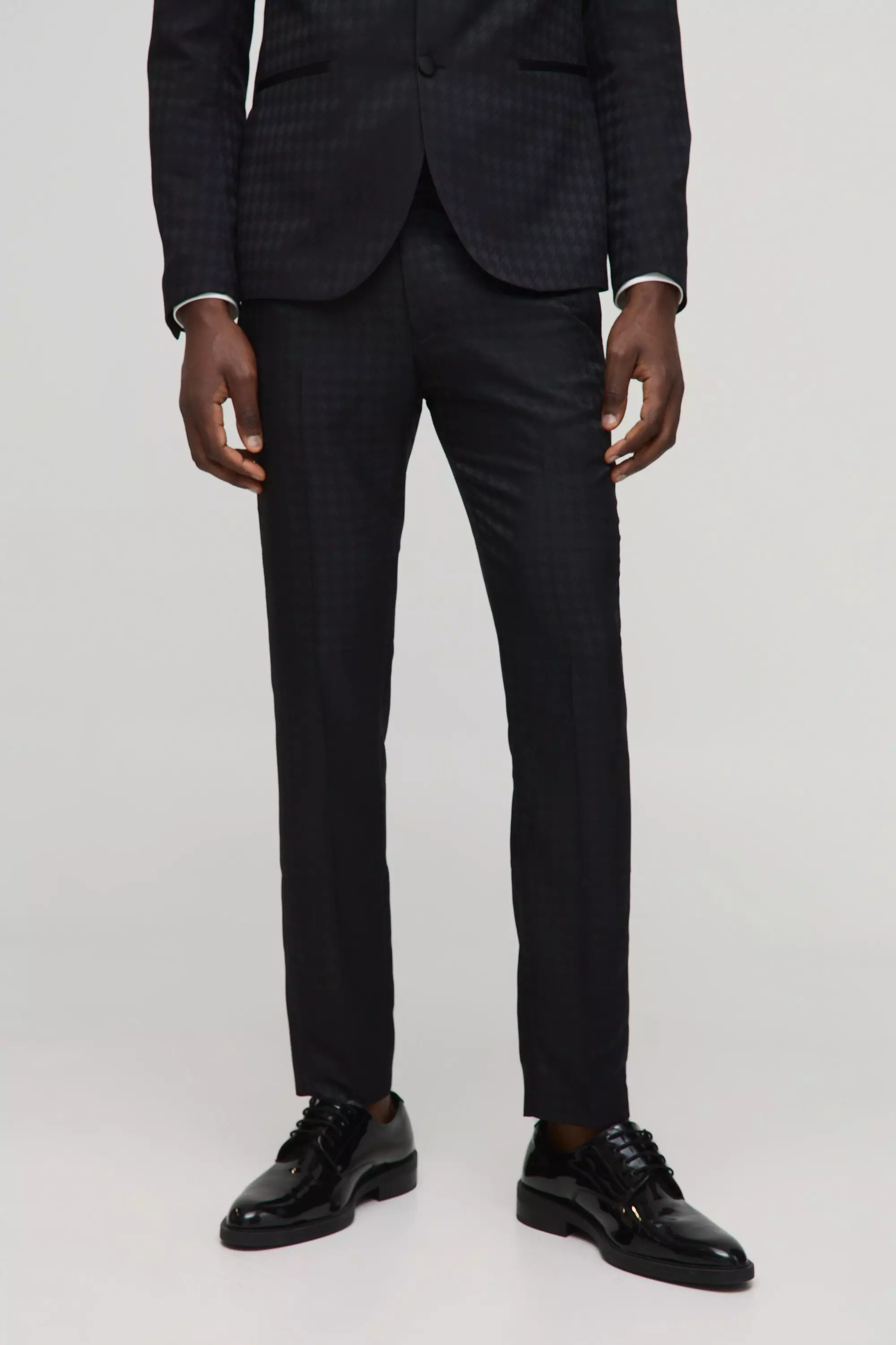 Black Skinny Tonal Houndstooth Trouser صورة بديلة