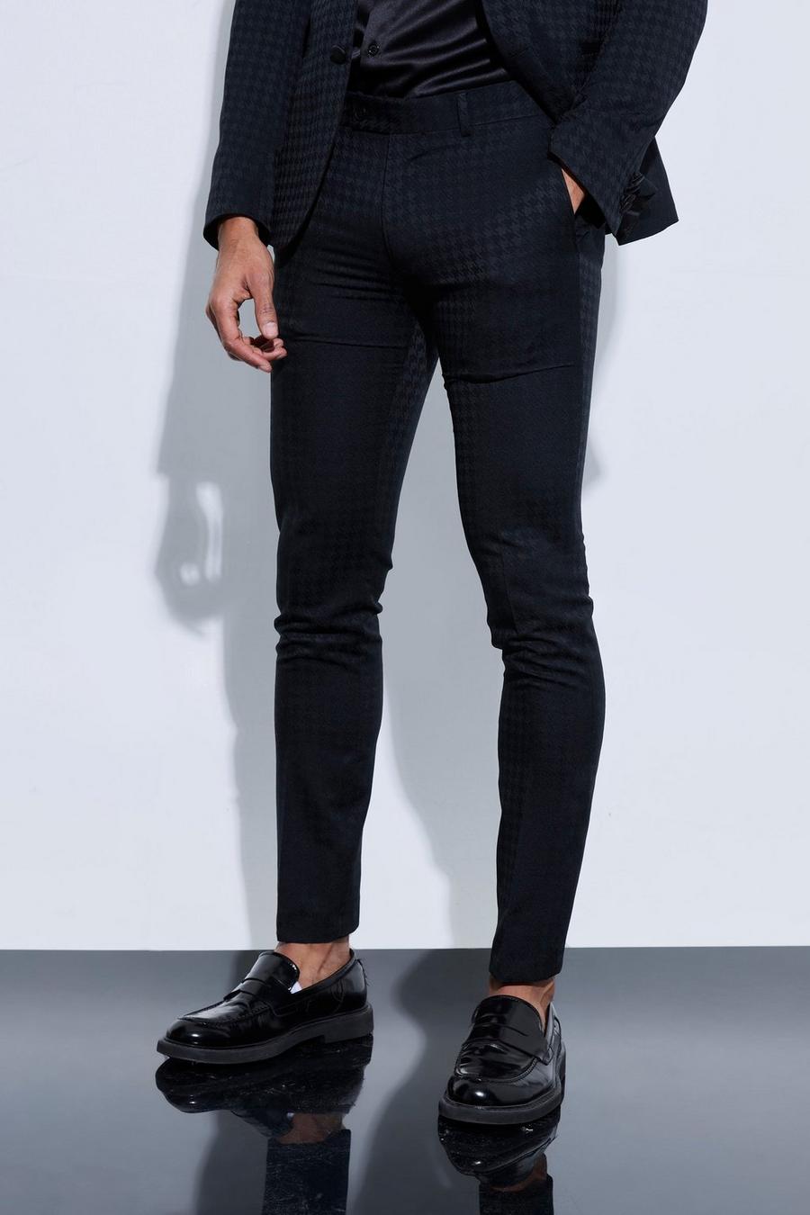 Pantaloni Skinny Fit in pied-de-poule tono su tono, Black image number 1