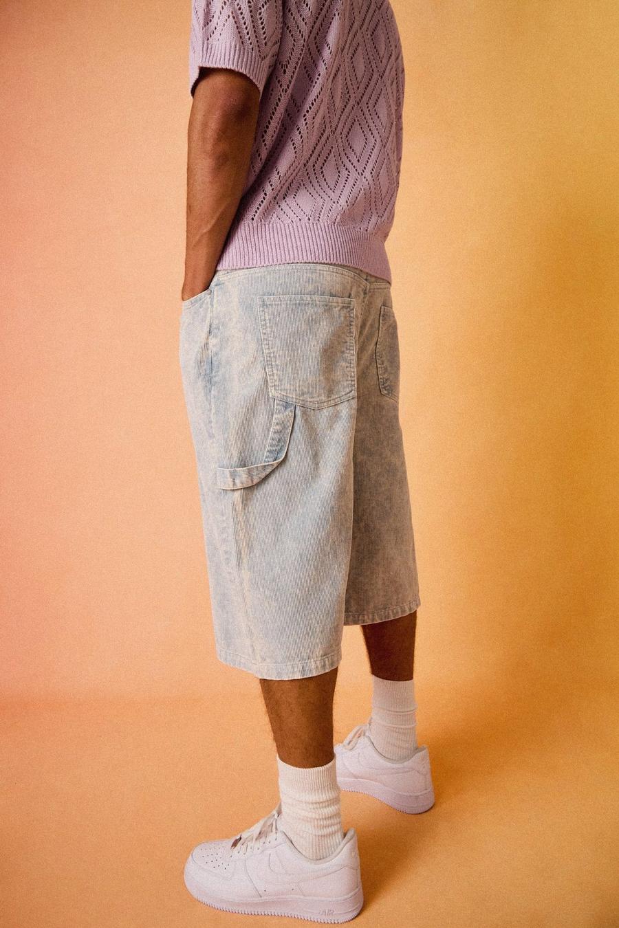 Long Line Acid Wash Cord Jorts In Slate