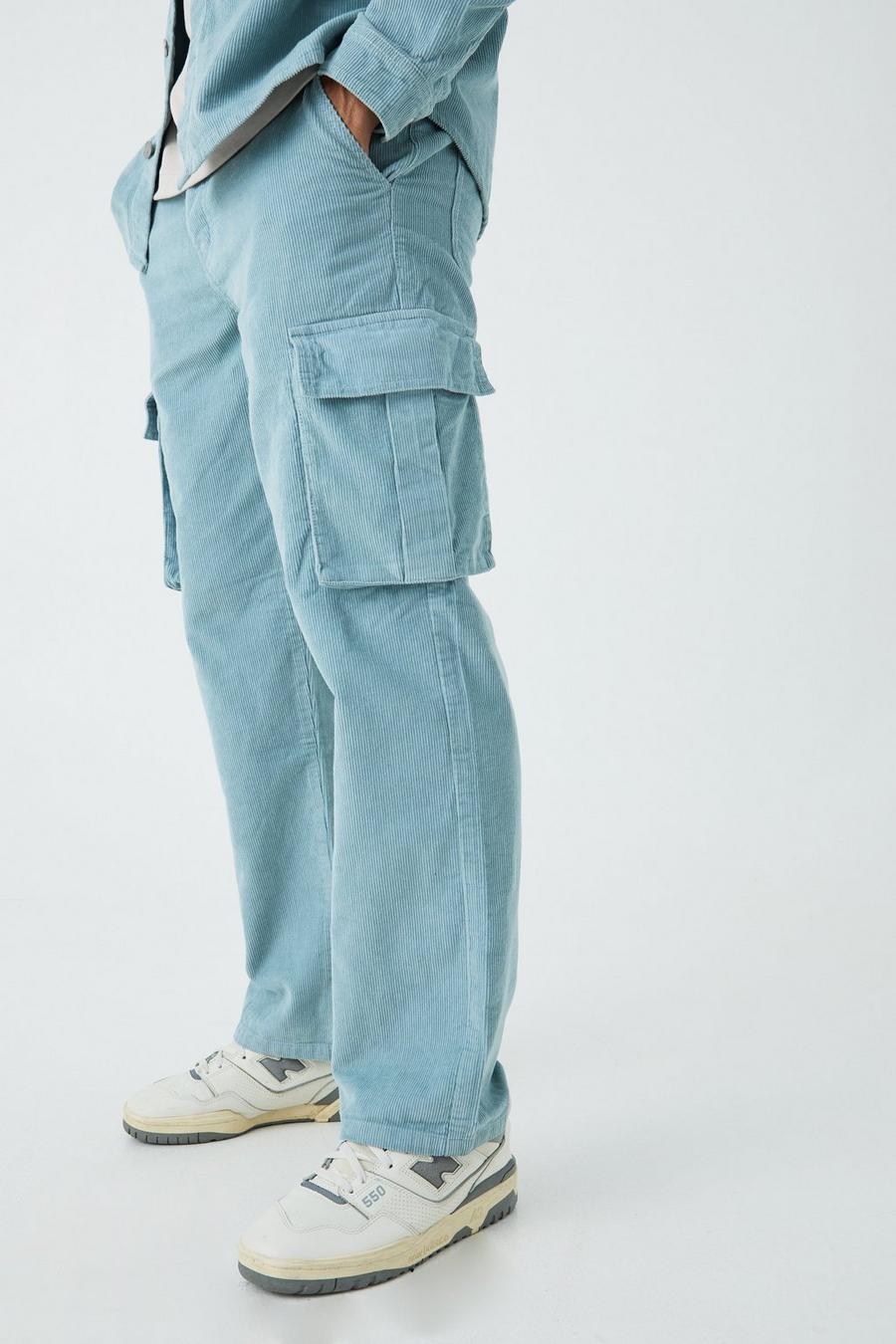 Pantalón cargo holgado de pana color pizarra, Slate image number 1