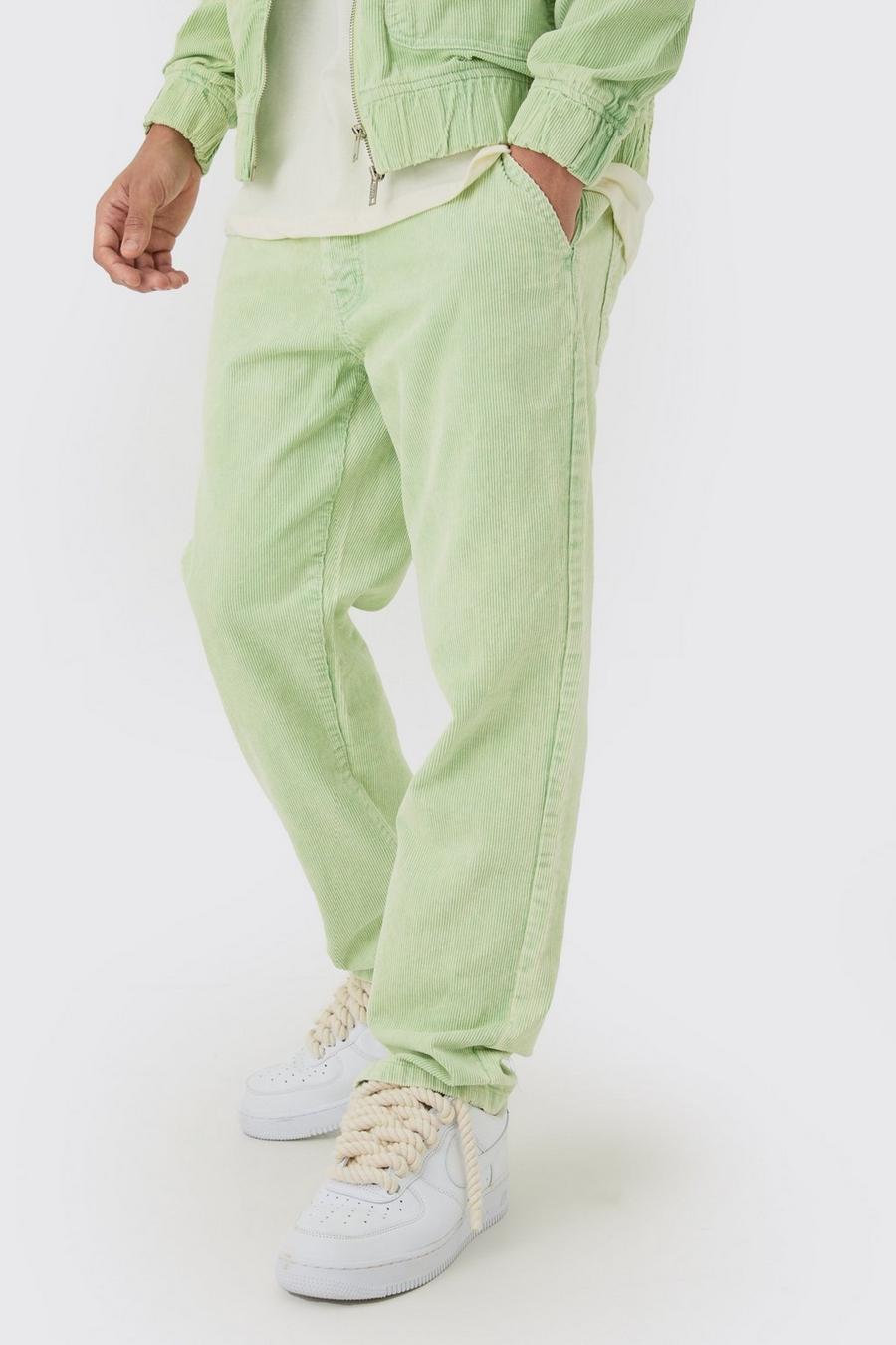 Pantaloni affusolati rilassati in velluto a coste color salvia, Sage image number 1