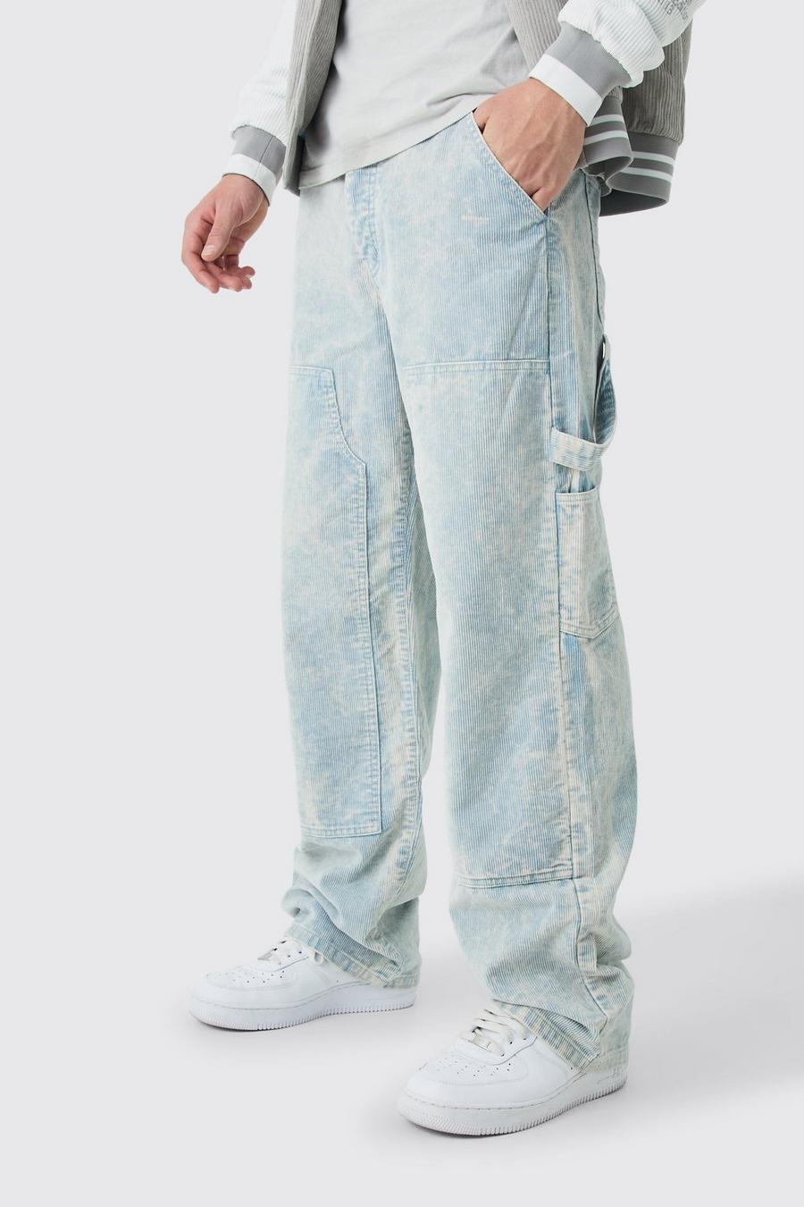 Pantalón holgado de pana color pizarra con lavado de ácido estilo carpintero, Slate image number 1