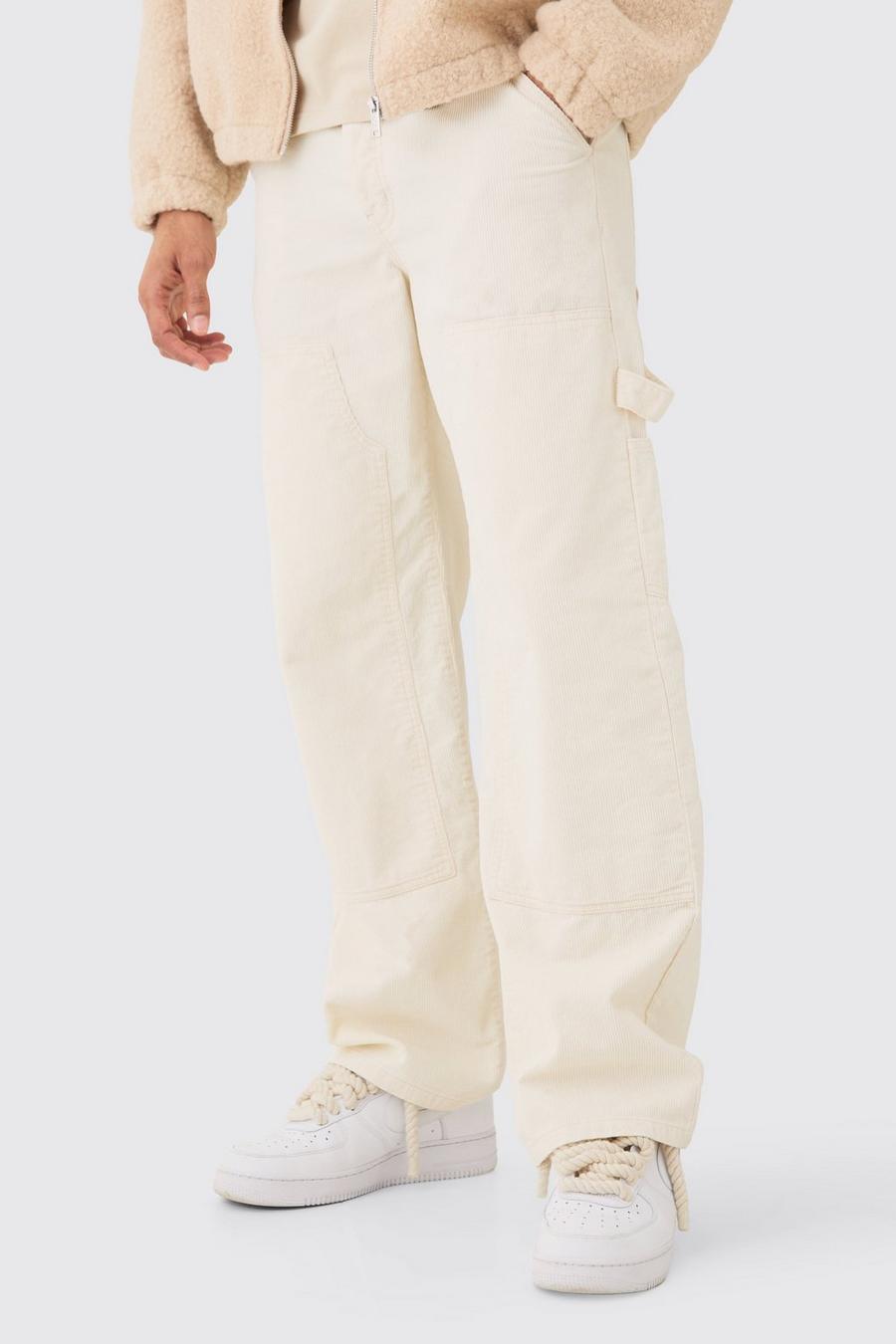Baggy Carpenter Acid Wash Cord Trouser In Sand
