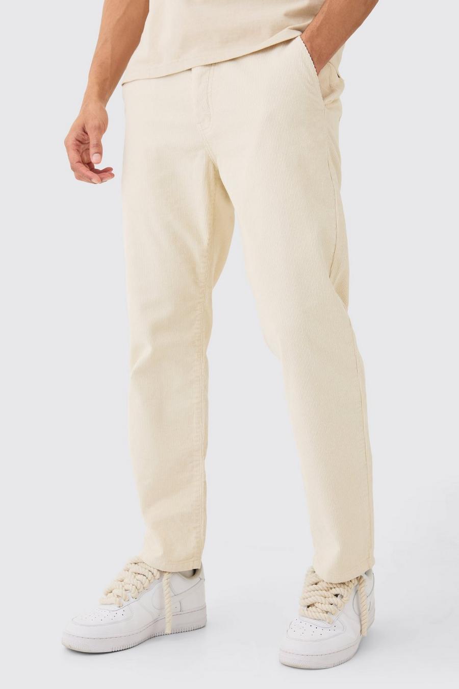 Pantalon large fuselé en velours côtelé, Sand image number 1