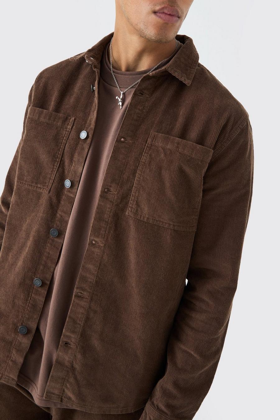 Oversized Cord Shirt In Chocolate image number 1