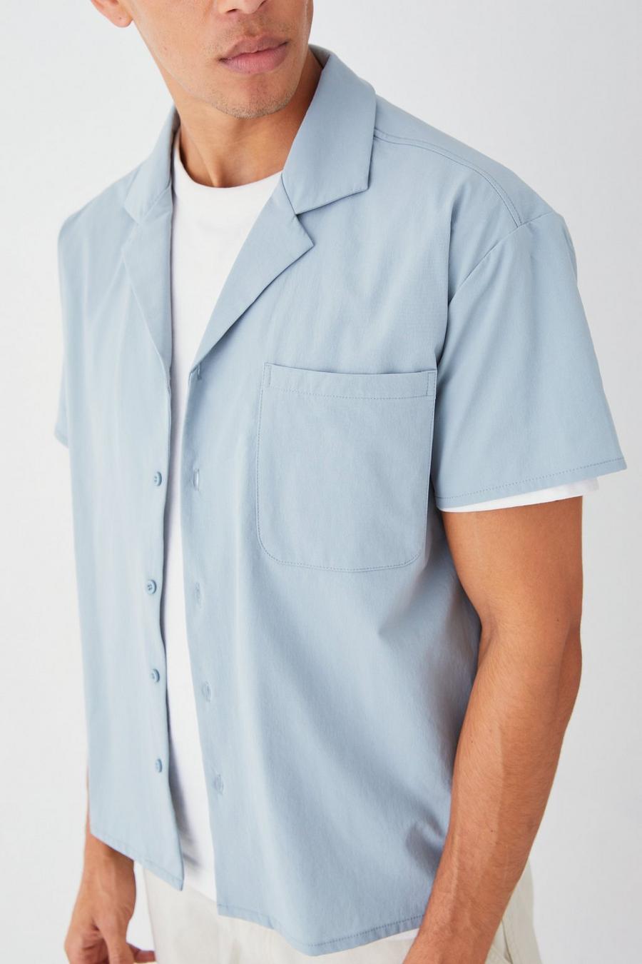Camisa recta elástica técnica, Slate blue image number 1
