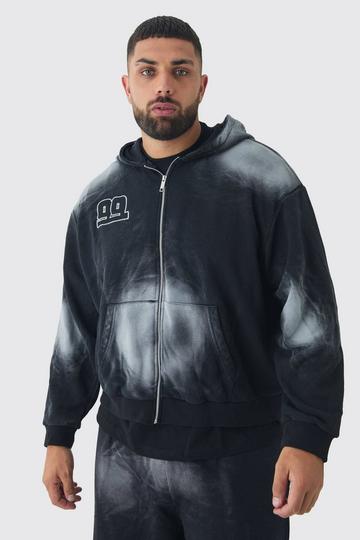 Plus Oversized Zip Thru Heavy Washed Applique Hoodie black