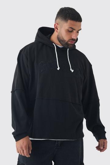 Black Plus Oversized Faux Layer Homme Waffle Hoodie