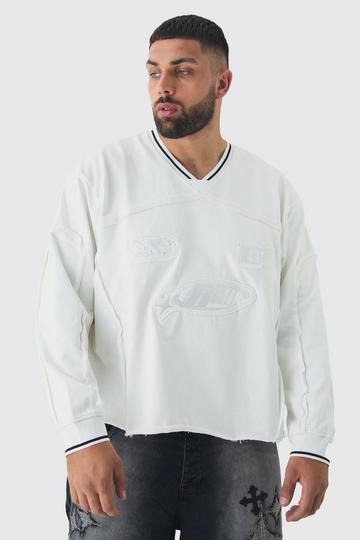 Plus Oversized Geborduurde Gestreepte Boxy Trui white