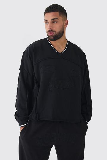 Plus Oversized Boxy Embroidered Sports Rib Sweatshirt black