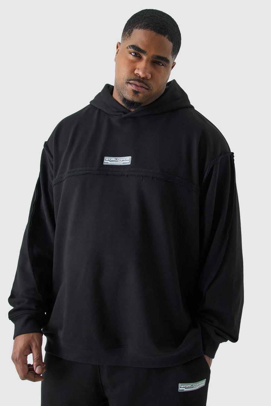 Black Plus Oversize hoodie med tvättad effekt image number 1