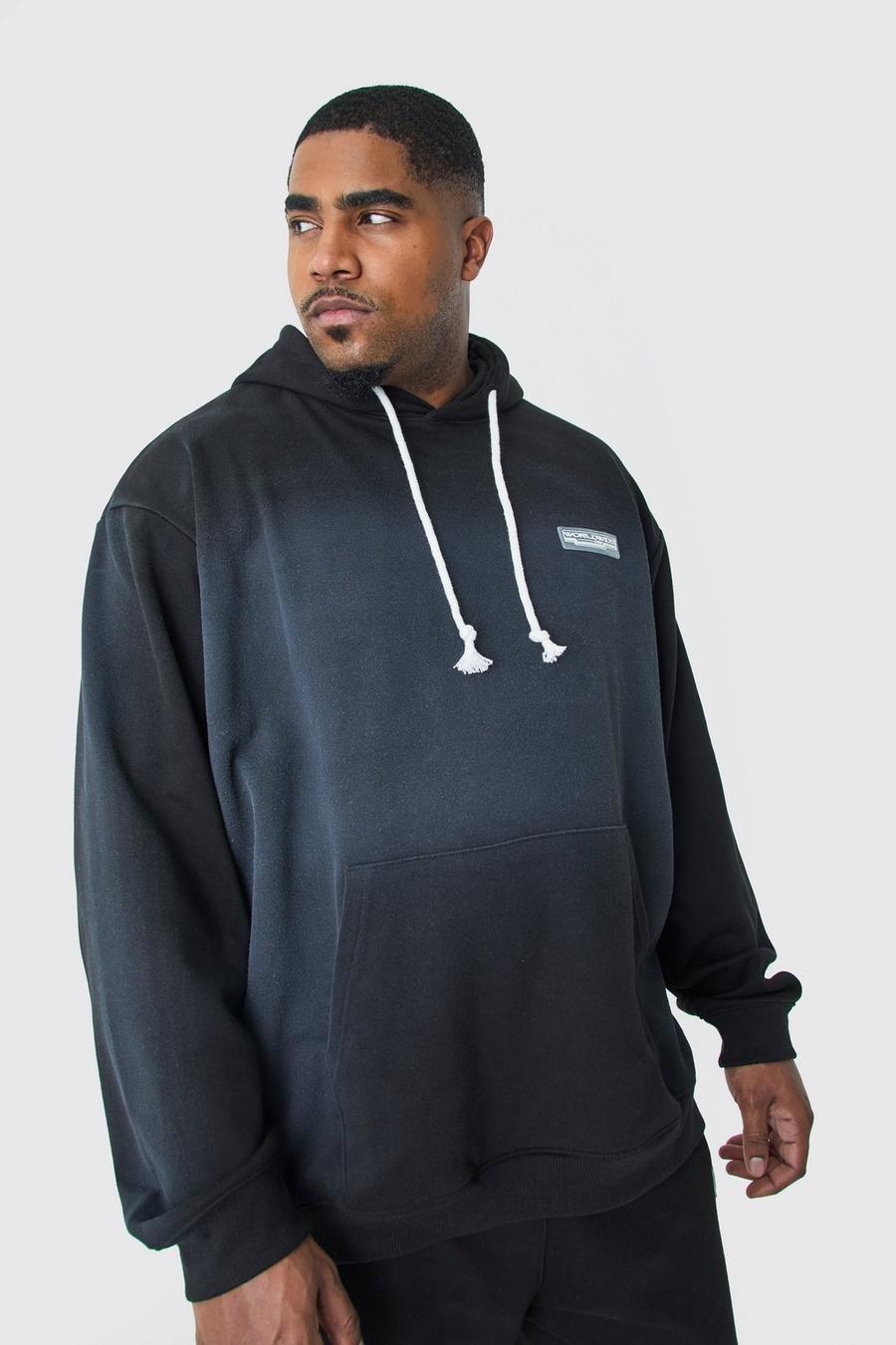 Black Plus Oversize hoodie i sweatshirttyg med rå kant image number 1