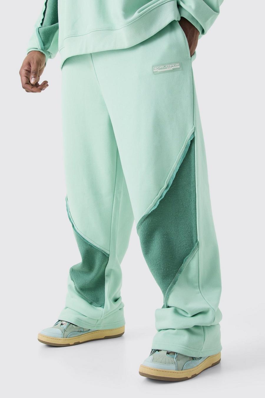 Pantaloni tuta Plus Size rilassati con pannelli arricciati sul retro e fondo grezzo, Mint image number 1