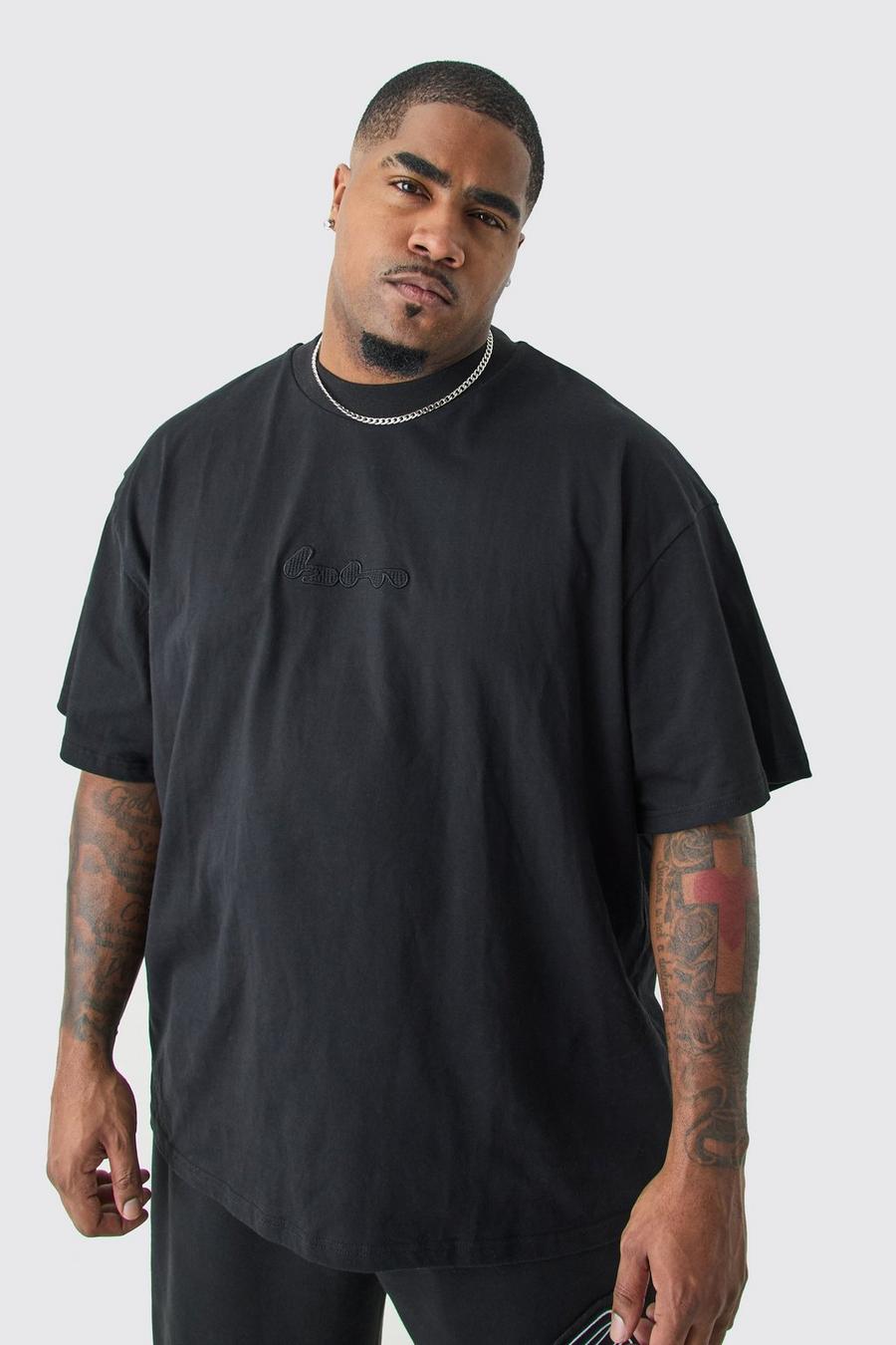 Camiseta Plus oversize de tela gofre con apliques, Black