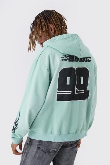 Tall Oversized Zip Thru Heavy Washed Applique Hoodie mint