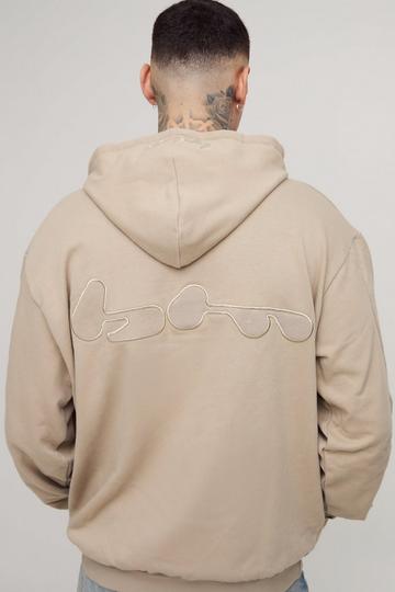 Tall Oversized Loopback Ribbed Applique Hoodie pale grey