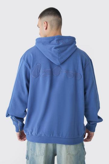 Tall Oversized Loopback Ribbed Applique Hoodie blue