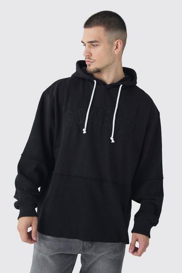 Black Tall Oversized Faux Layer Homme Waffle Hoodie