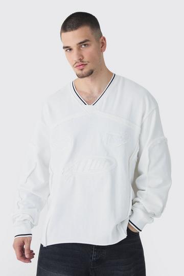 Tall Oversized Boxy Embroidered Sports Rib Sweatshirt white