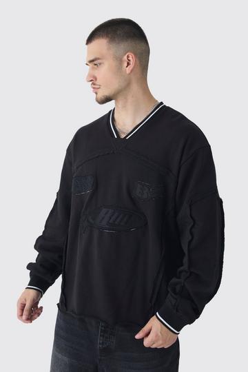 Tall Oversized Boxy Embroidered Sports Rib Sweatshirt black