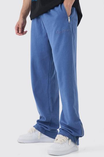 Blue Tall Oversized Loopback Ribbed Applique Zip Sweatpant