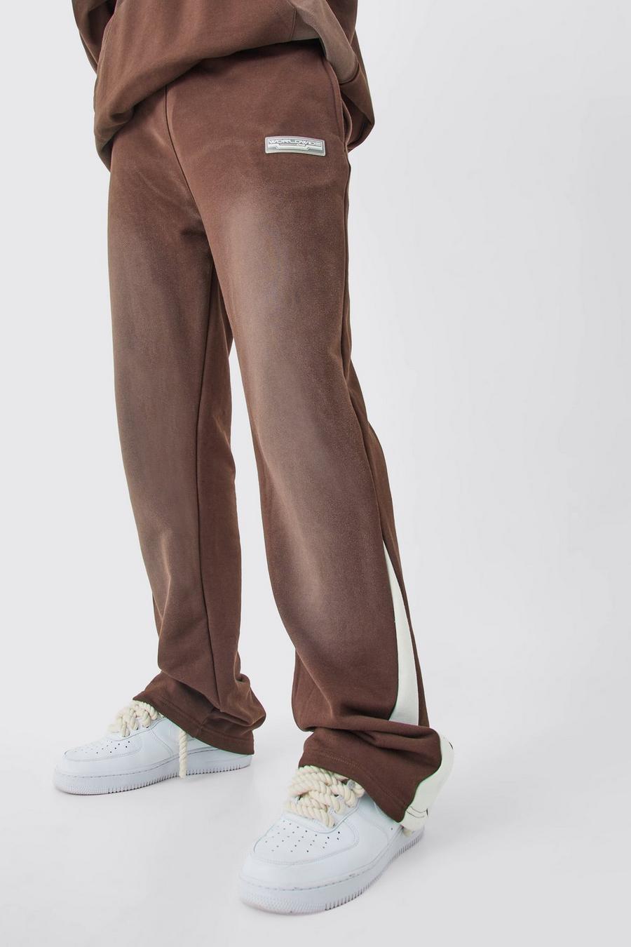 Pantaloni tuta Tall Regular Fit slavati con rovescio a ricci e inserti, Chocolate image number 1