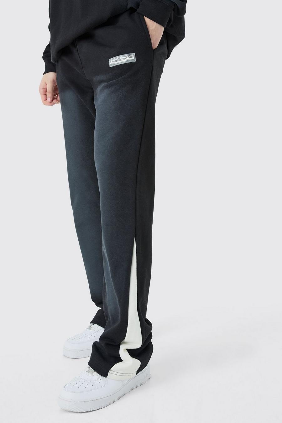 Pantalón deportivo Tall Regular de tela rizo desteñida con refuerzos, Black image number 1