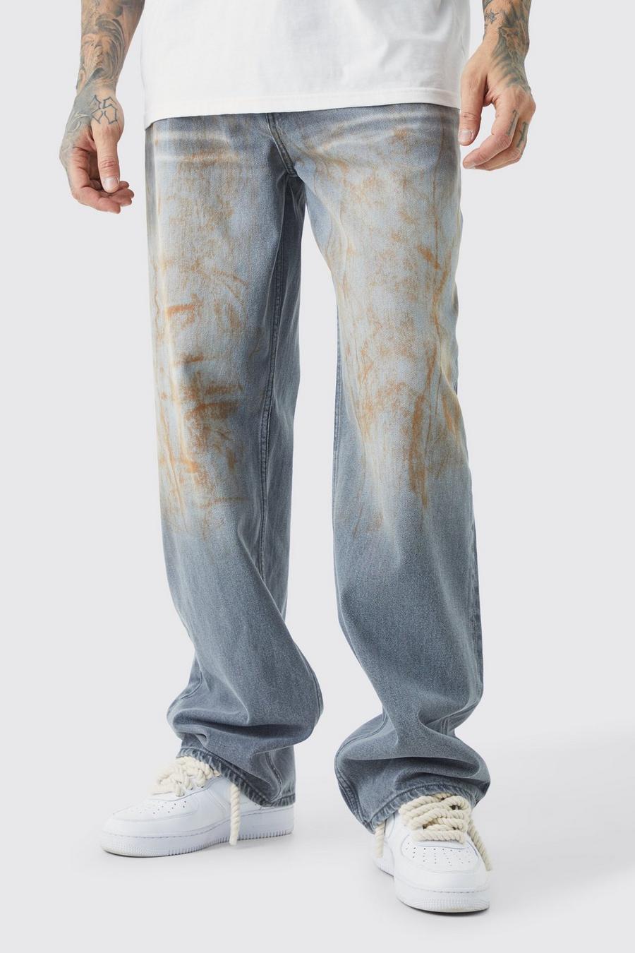 Light grey Tall Baggy jeans i rigid denim med smutstvätt image number 1