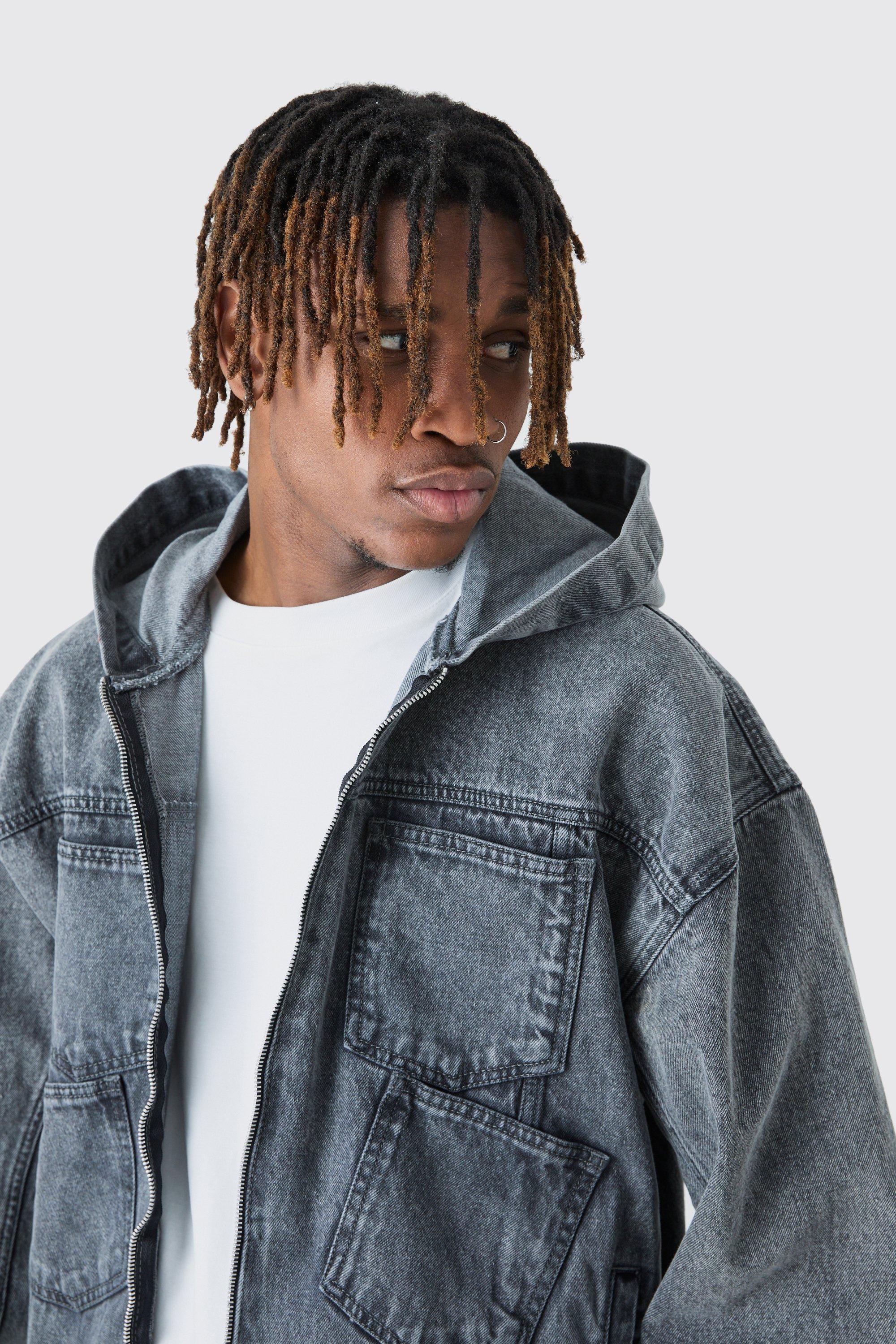 Tall Denim Acid Wash Hoodie