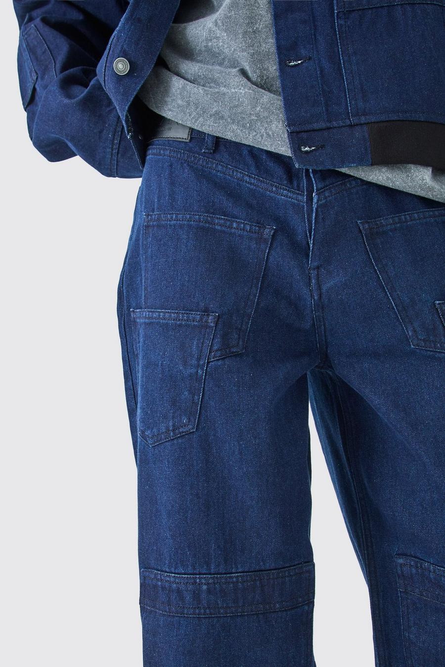 Indigo Tall Onbewerkte Baggy Utility Jeans Met Zakken image number 1