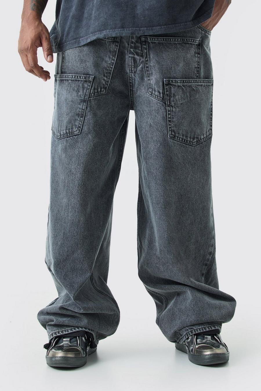 Charcoal Plus Baggy Rigid Acid Wash Jeans image number 1