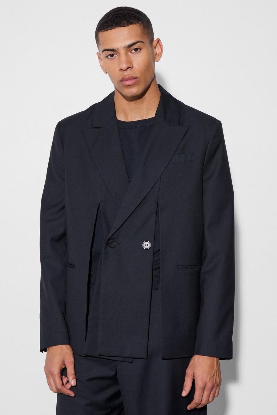 Black Split Hem Oversized Suit Jacket image number 1