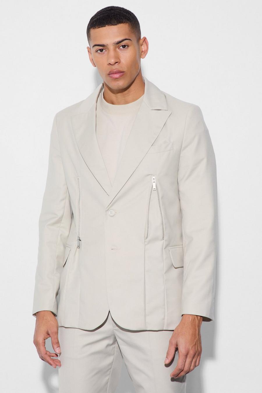 Stone Skinny Fit Zip Dart Suit Jacket