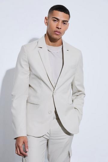 Stone Beige Skinny Fit Suit Jacket